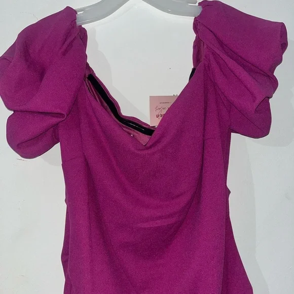 NWT David's Bridal Off-Shoulder Fuchsia Mini Dress - Picture 2 of 5